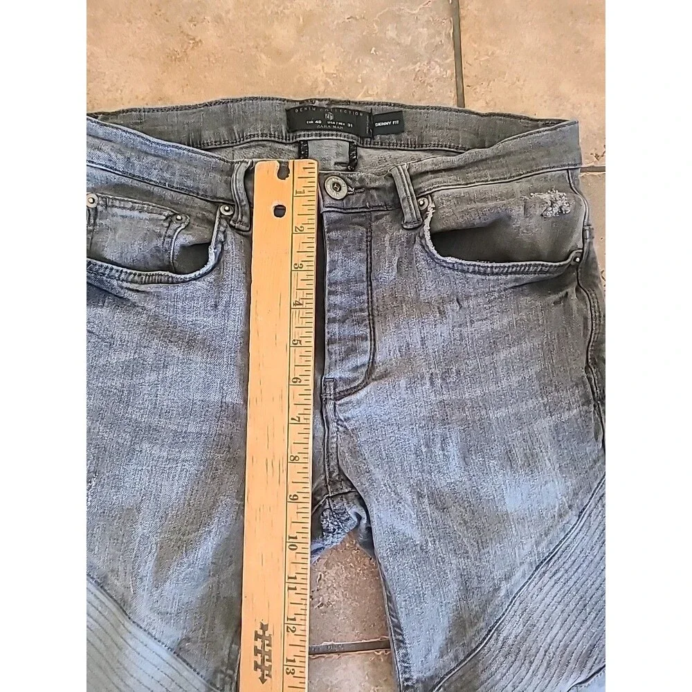 Zara Man ZMDC Skinny Jeans Gray Denim Mens Sz 31 Distressed - Picture 7 of 8